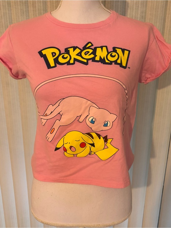 Pokemon Tops - Pokemon Pink Short Sleeve Tee with Pikachu & Mew Graphic